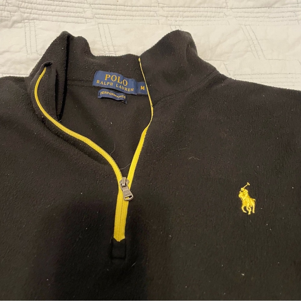 Ralph Lauren Black Quarter-Zip performance fleece with Yellow Accents - Picture 4 of 4